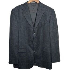 Oscar de la Renta Grey Windowpane Tweed Wool Sportscoat Blazer Men Size 42L